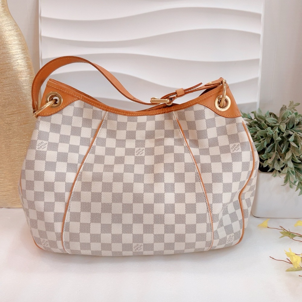 Louis Vuitton Cream and Tan Checkered Hobo Bag - Picture 2 of 10